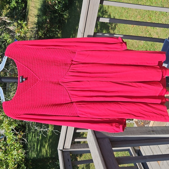 Torrid Babydoll Mini Dress Red Smocked Long Sleeve Plus Size 3 (3X) - Picture 1 of 6